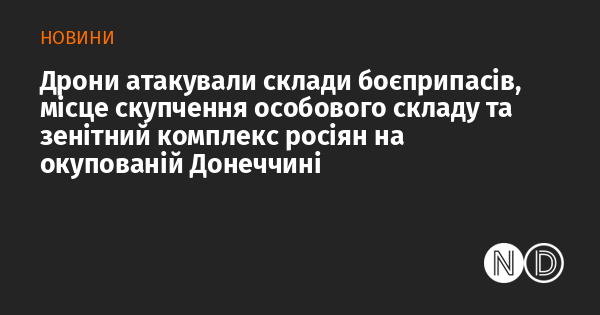 Дрони атакували склади боєприпасів, місце скупчення особового складу та зенітний комплекс росіян на окупованій Донеччині